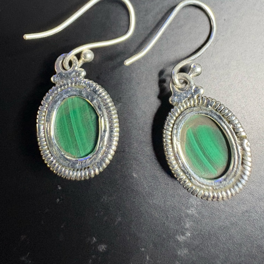 Malachite 925 Sterling Silver Dangle Earrings - Picture 4 of 5